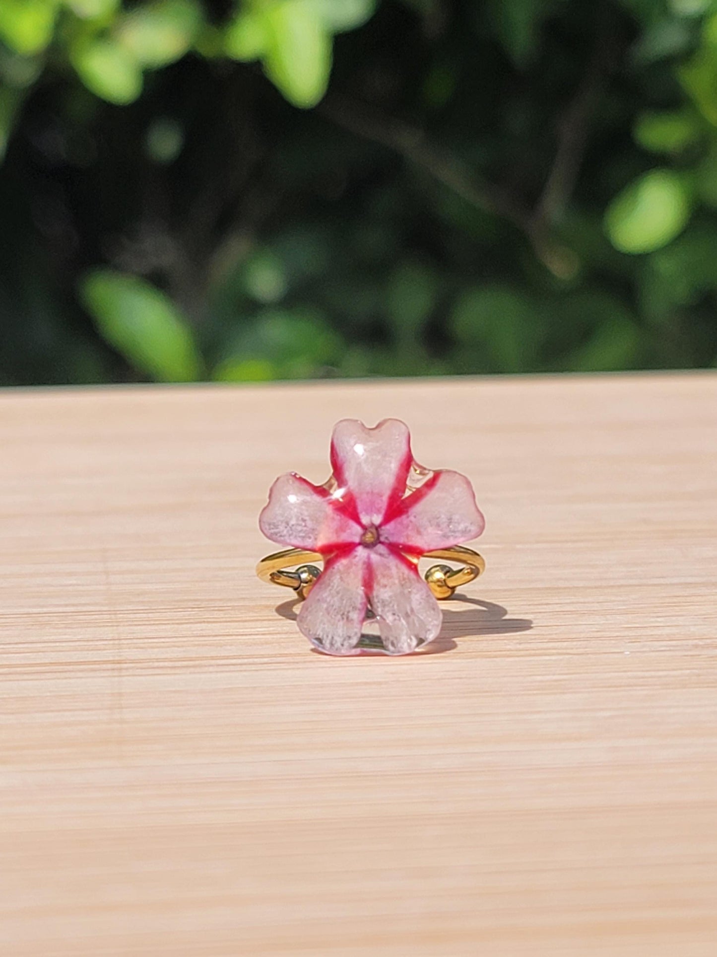 Real Pink Moss Phlox Flower Ring