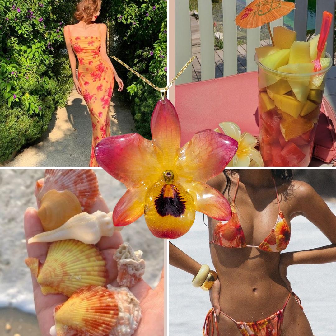 Red-Yellow Sunset Real Orchid Flower Necklace