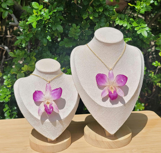 Purple-white Real Orchid Flower Necklace