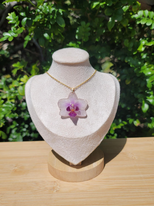 Real Preserved White Purple Mini Orchid Flower Necklace