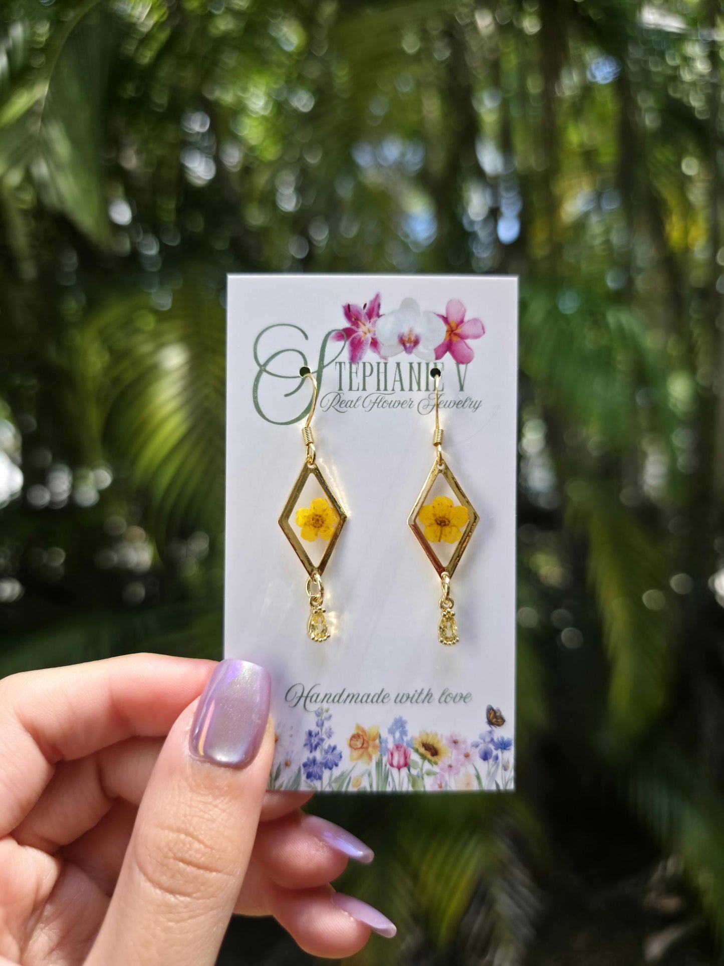 Yellow Mini Real Flower 18K Gold Plated Earrings