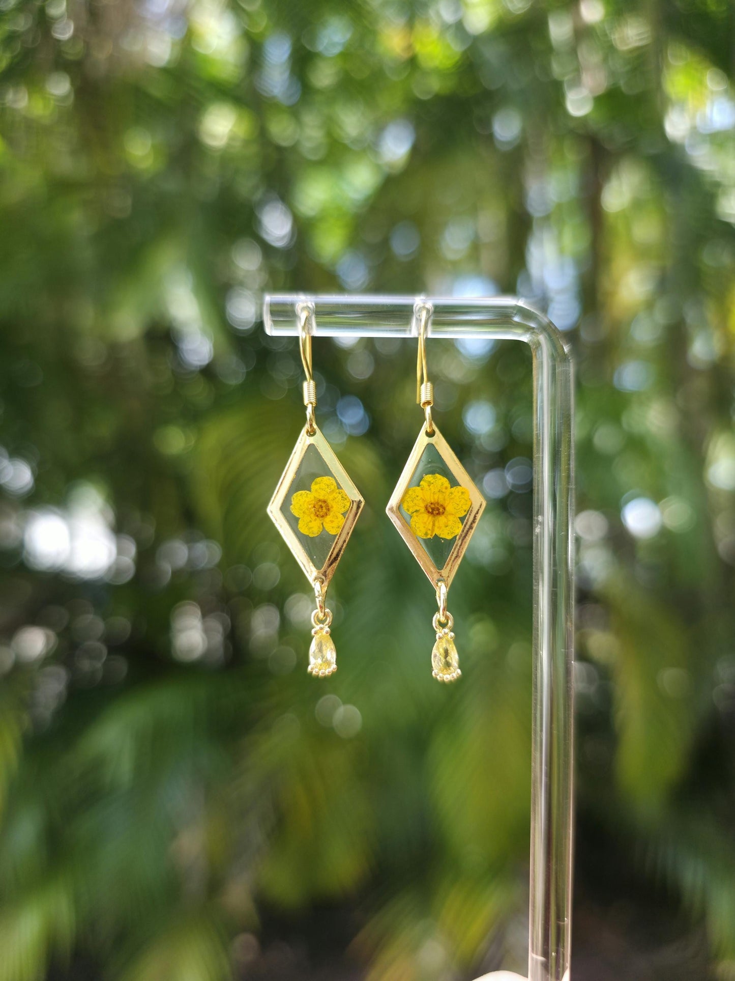 Yellow Mini Real Flower 18K Gold Plated Earrings