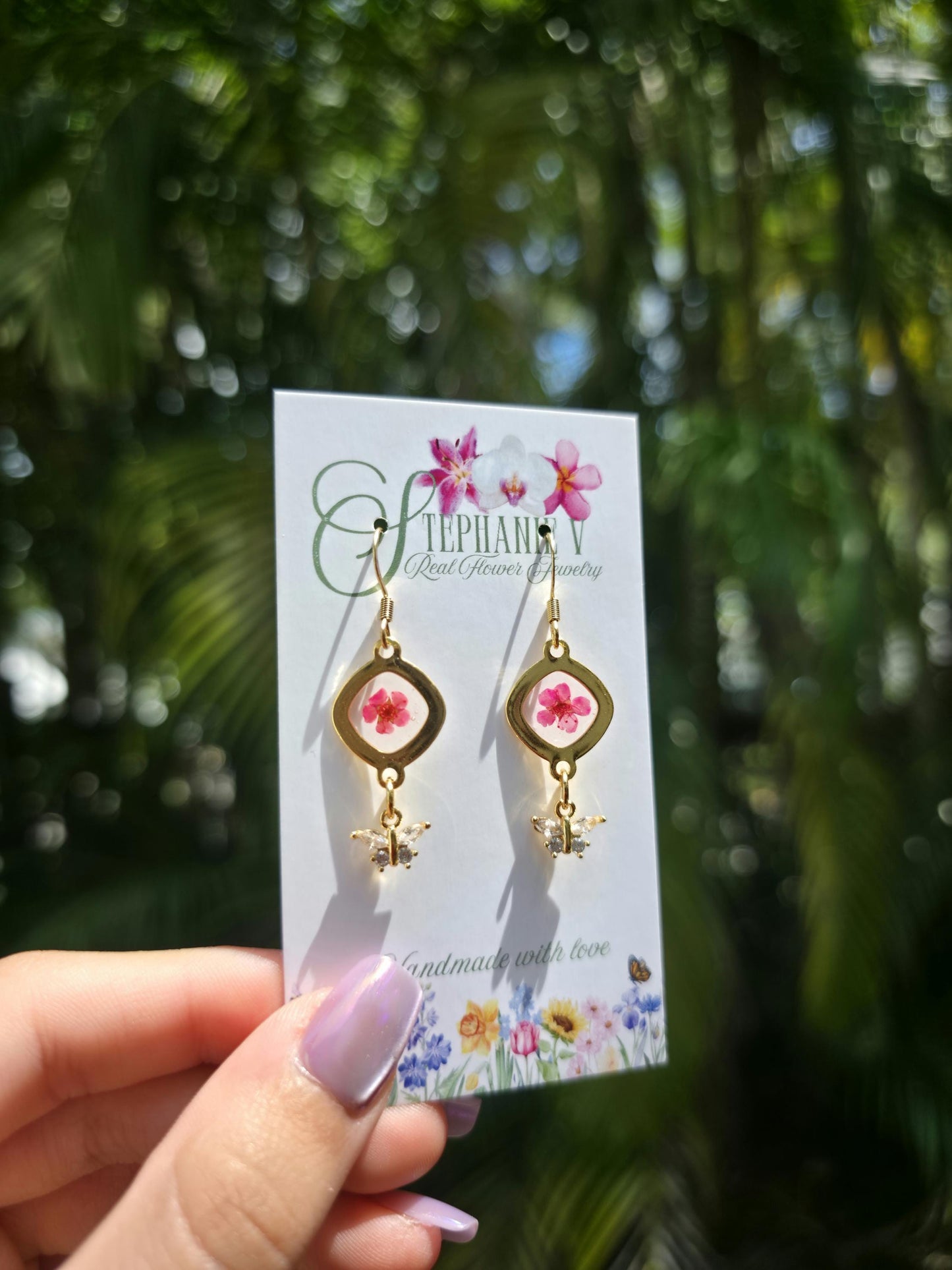 Pink Real Mini Flower 18K Gold Plated Earrings