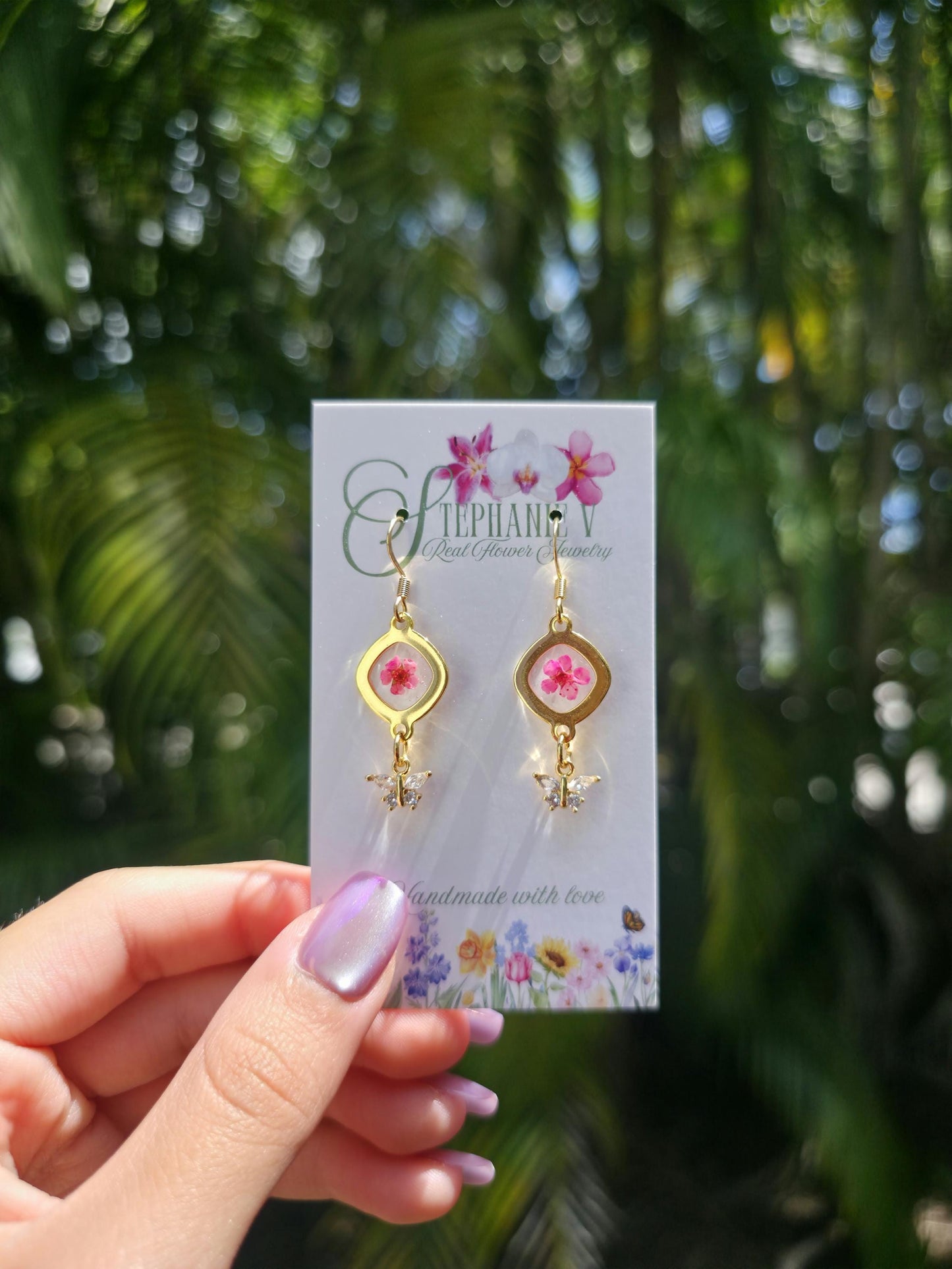 Pink Real Mini Flower 18K Gold Plated Earrings