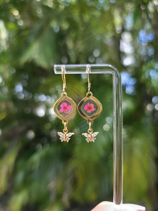 Pink Real Mini Flower 18K Gold Plated Earrings