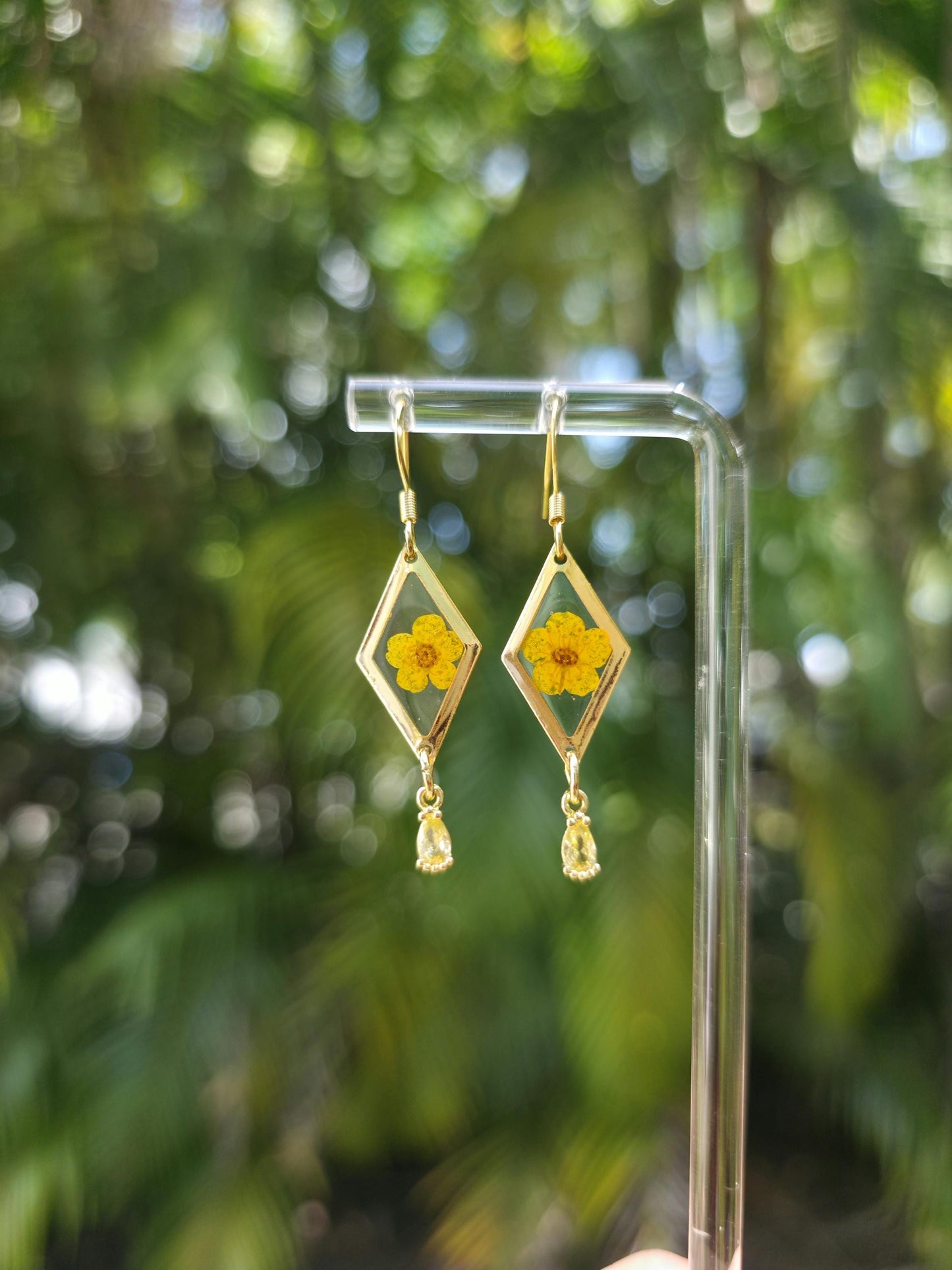 Yellow Mini Real Flower 18K Gold Plated Earrings