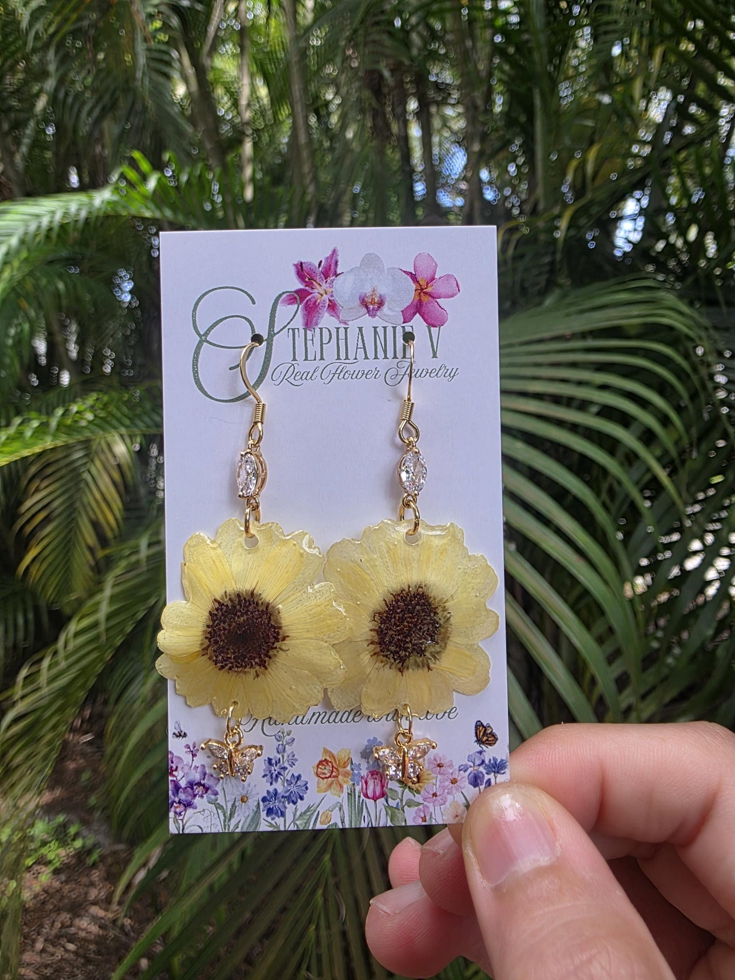 Real Mini Sunflower 18K Gold Plated Earrings