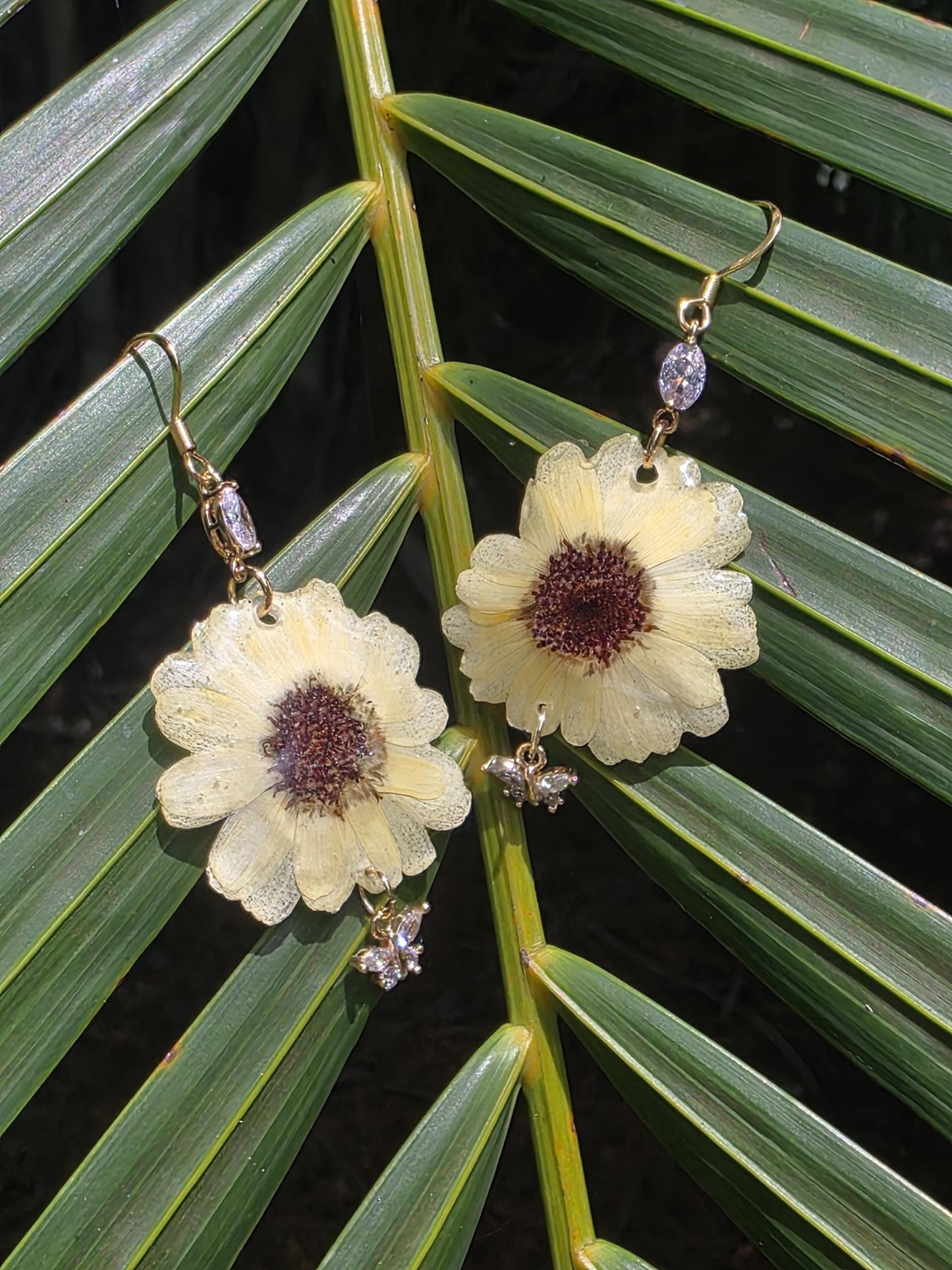 Real Mini Sunflower 18K Gold Plated Earrings