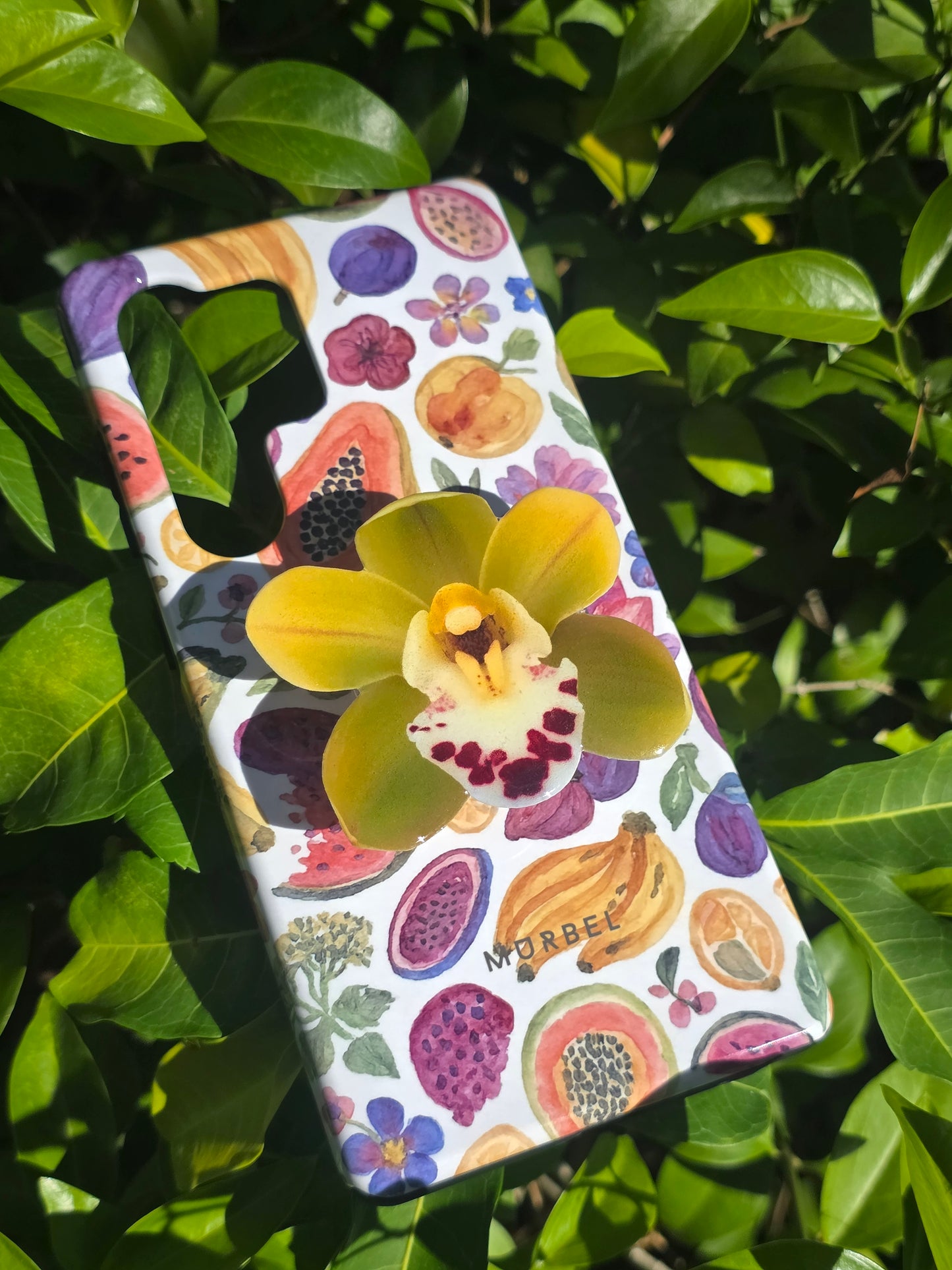 Green Cymbidium orchid flower phone grip