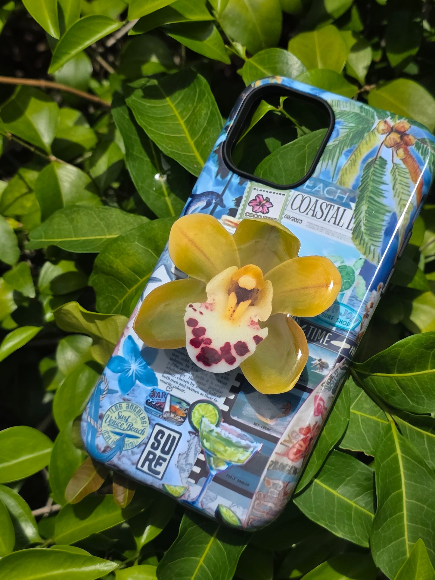 Green Cymbidium orchid flower phone grip
