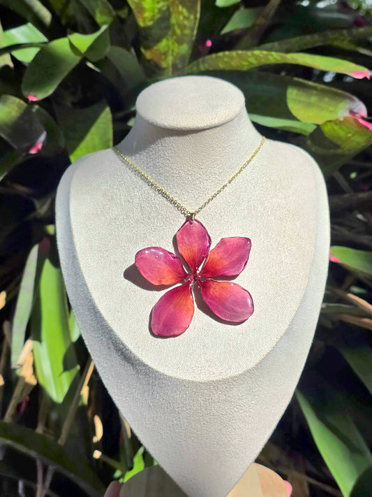 Dark Sunset Plumeria Flower necklace