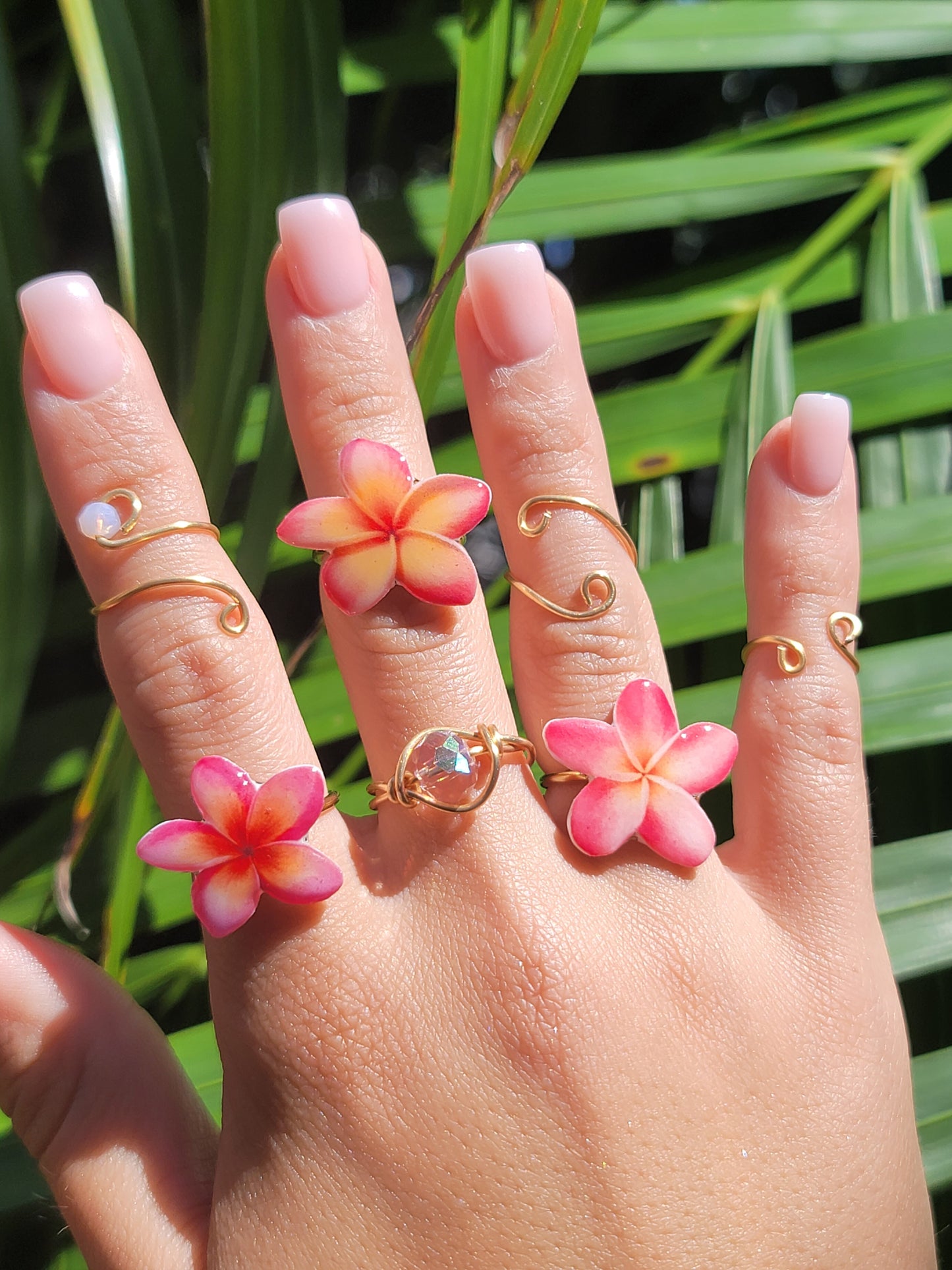Plumeria rings stainless steel adjustable/ wire swirl rings