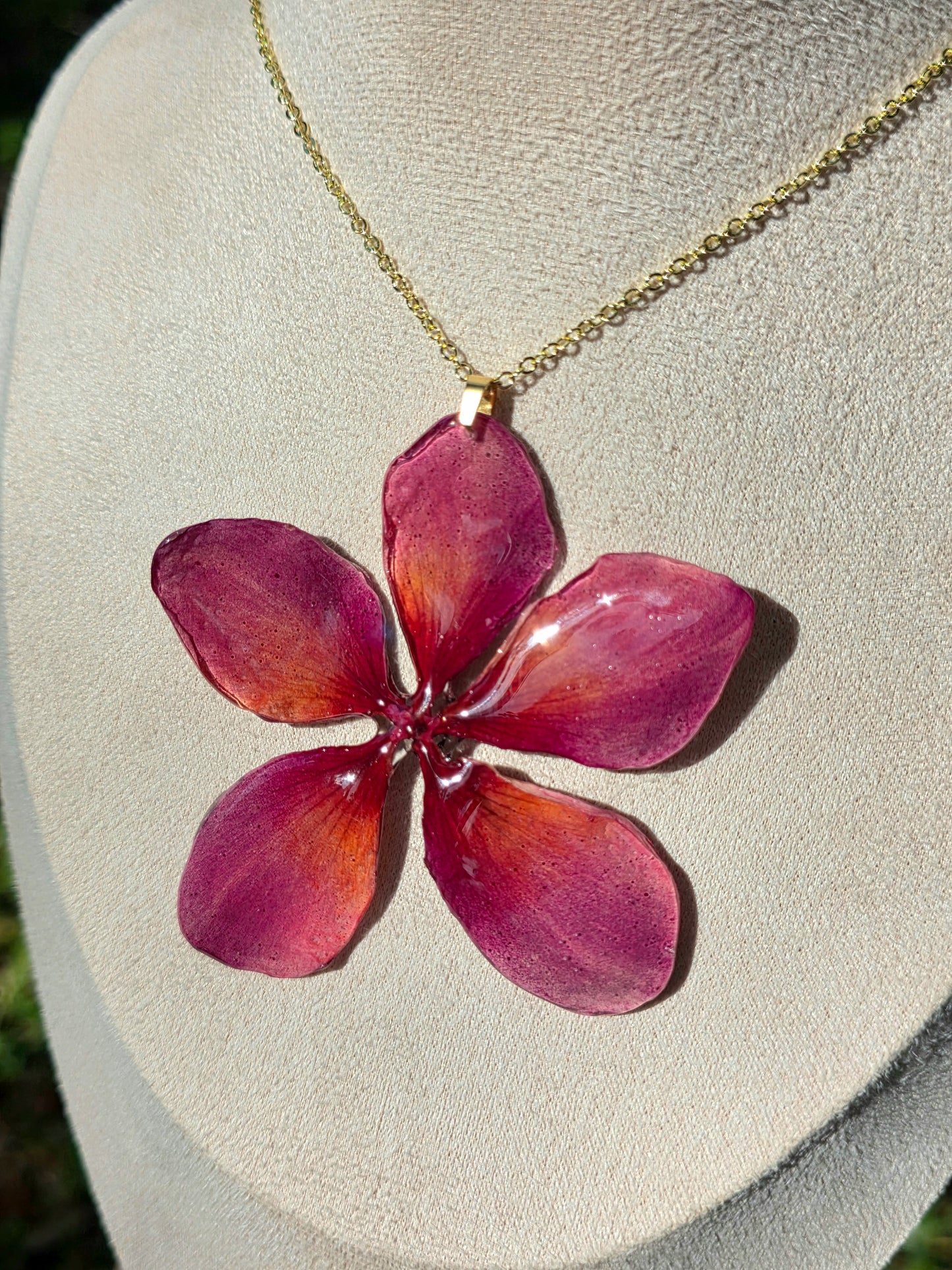 Dark Sunset Plumeria Flower necklace