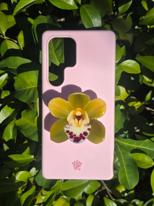 Green Cymbidium orchid flower phone grip