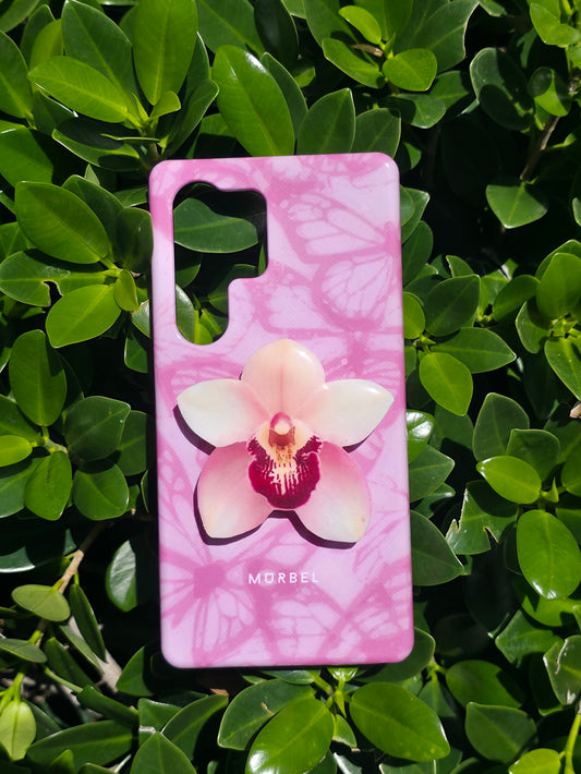 Cymbidium white orchid flower phone grip