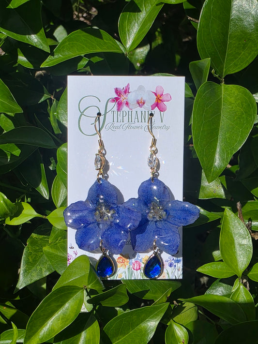 Blue Delphinium flower 18k Gold Plated Earrings