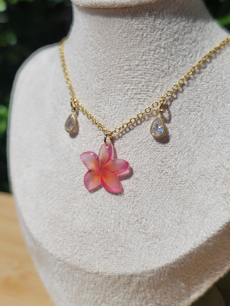 Pink Plumeria Charm 18k Gold plated Necklace