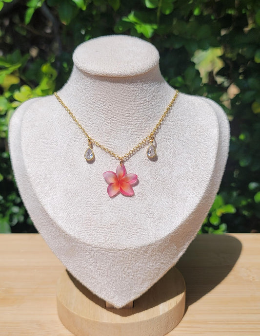 Pink Plumeria Charm 18k Gold plated Necklace