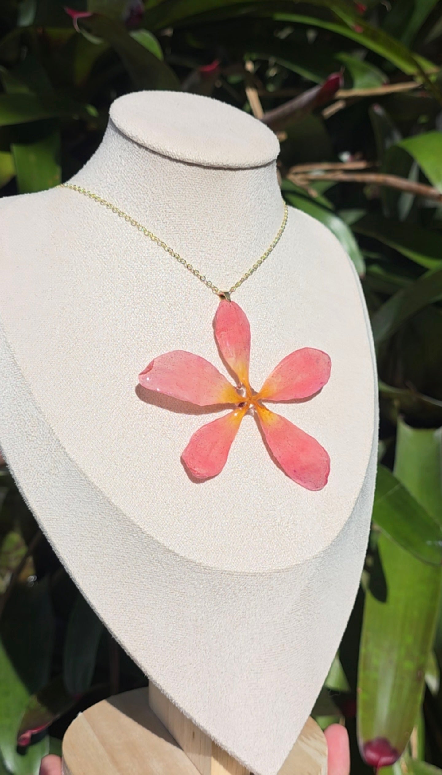 Light Pink-Yellow Real Plumeria Flower Necklace