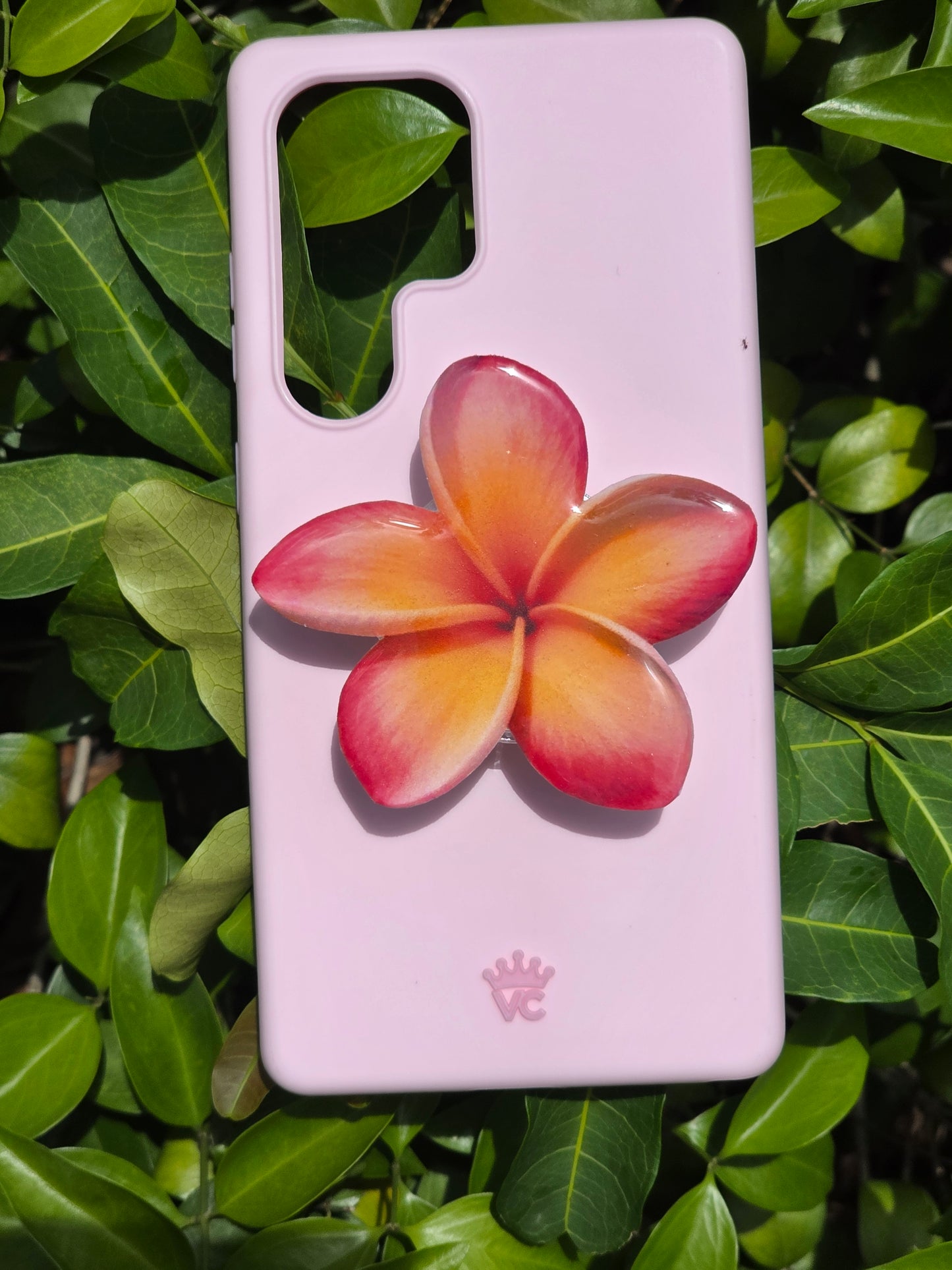 Peach Pink Plumeria flower phone grip