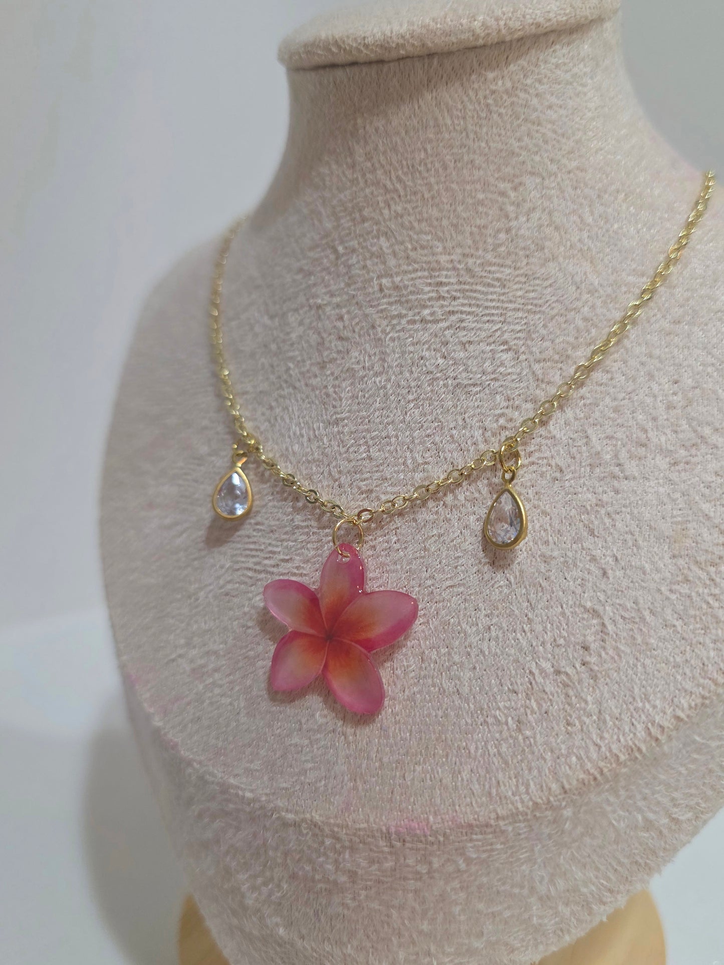 Pink Plumeria Charm 18k Gold plated Necklace