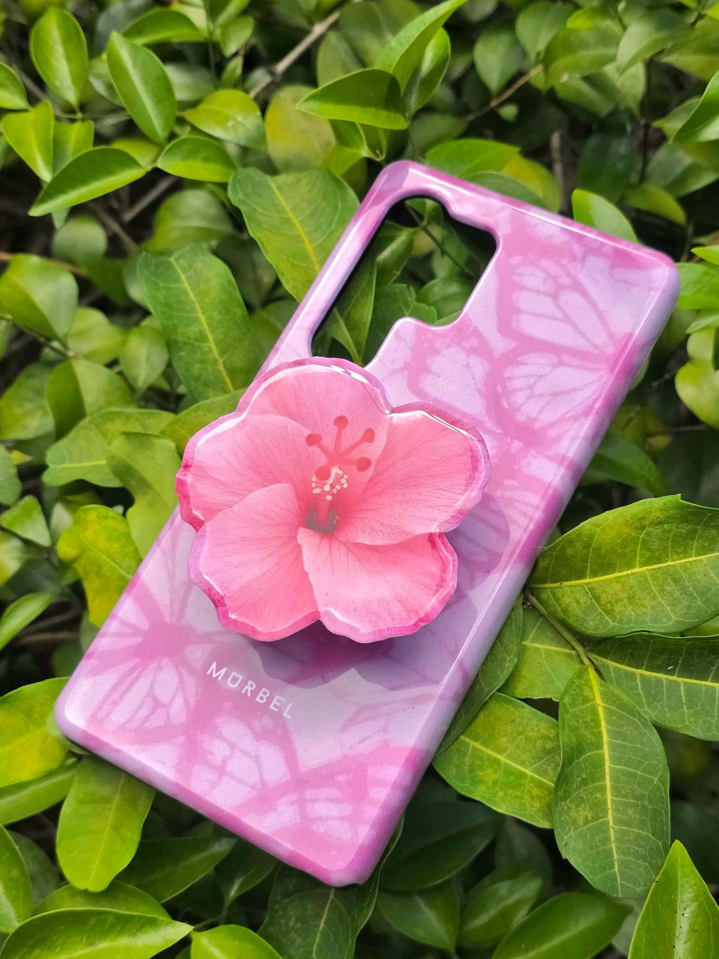 Pink Hibiscus flower phone grip