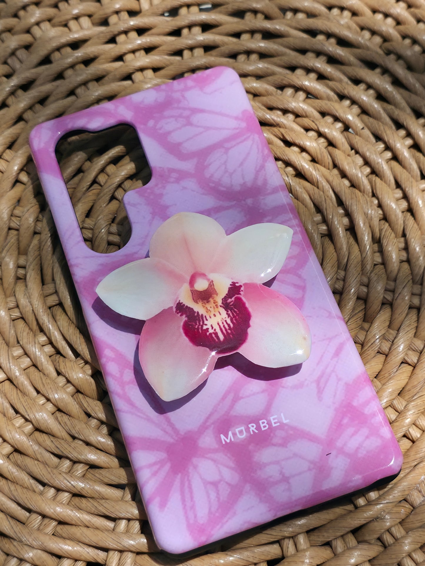 Cymbidium white orchid flower phone grip