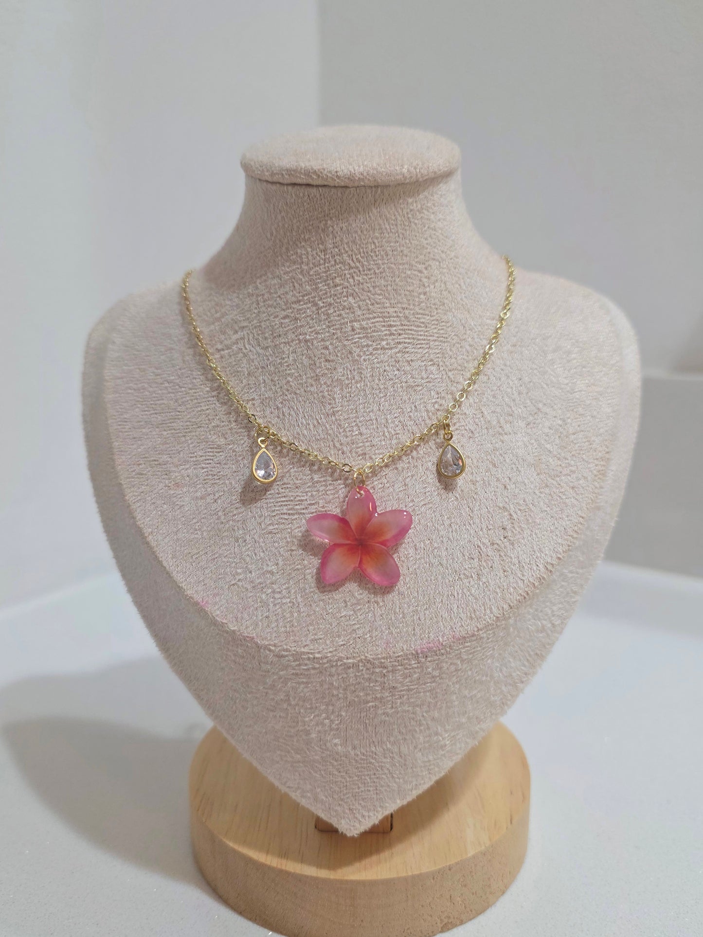 Pink Plumeria Charm 18k Gold plated Necklace