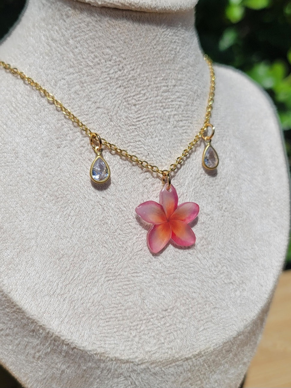 Pink Plumeria Charm 18k Gold plated Necklace