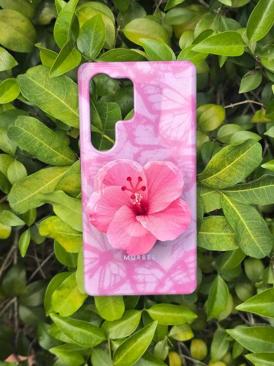 Pink Hibiscus flower phone grip