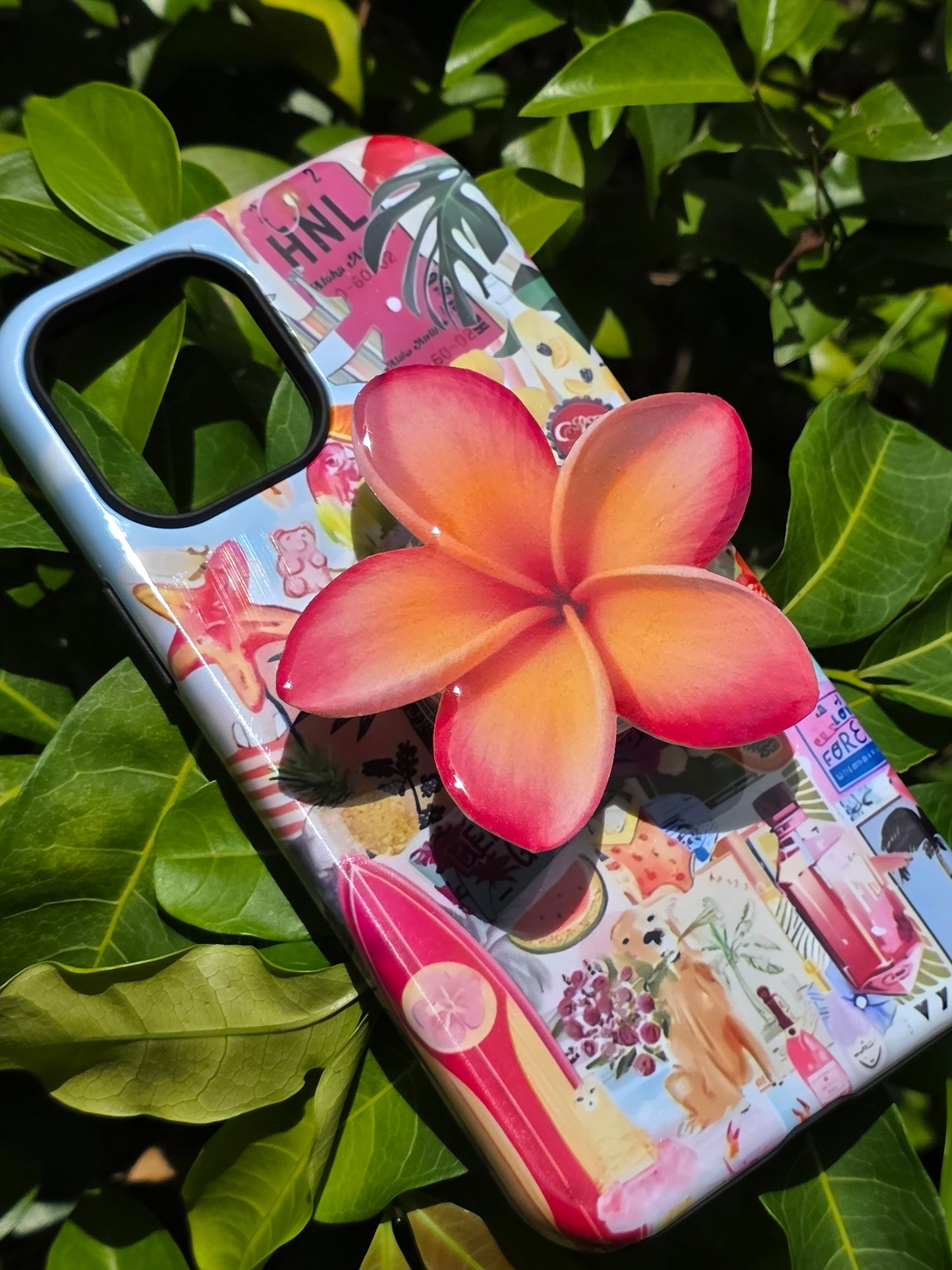 Peach Pink Plumeria flower phone grip