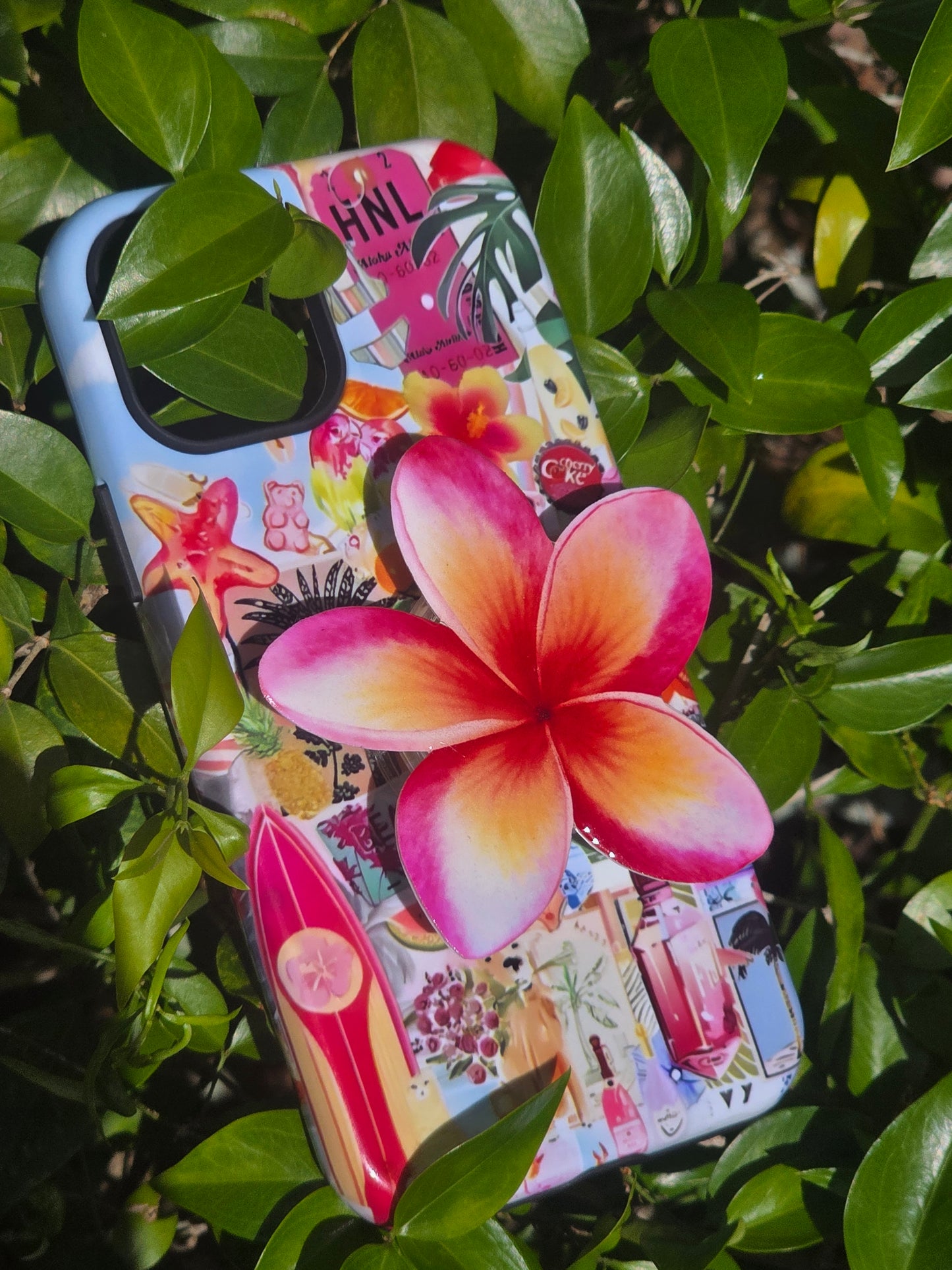 Tri-Color Plumeria flower phone grip